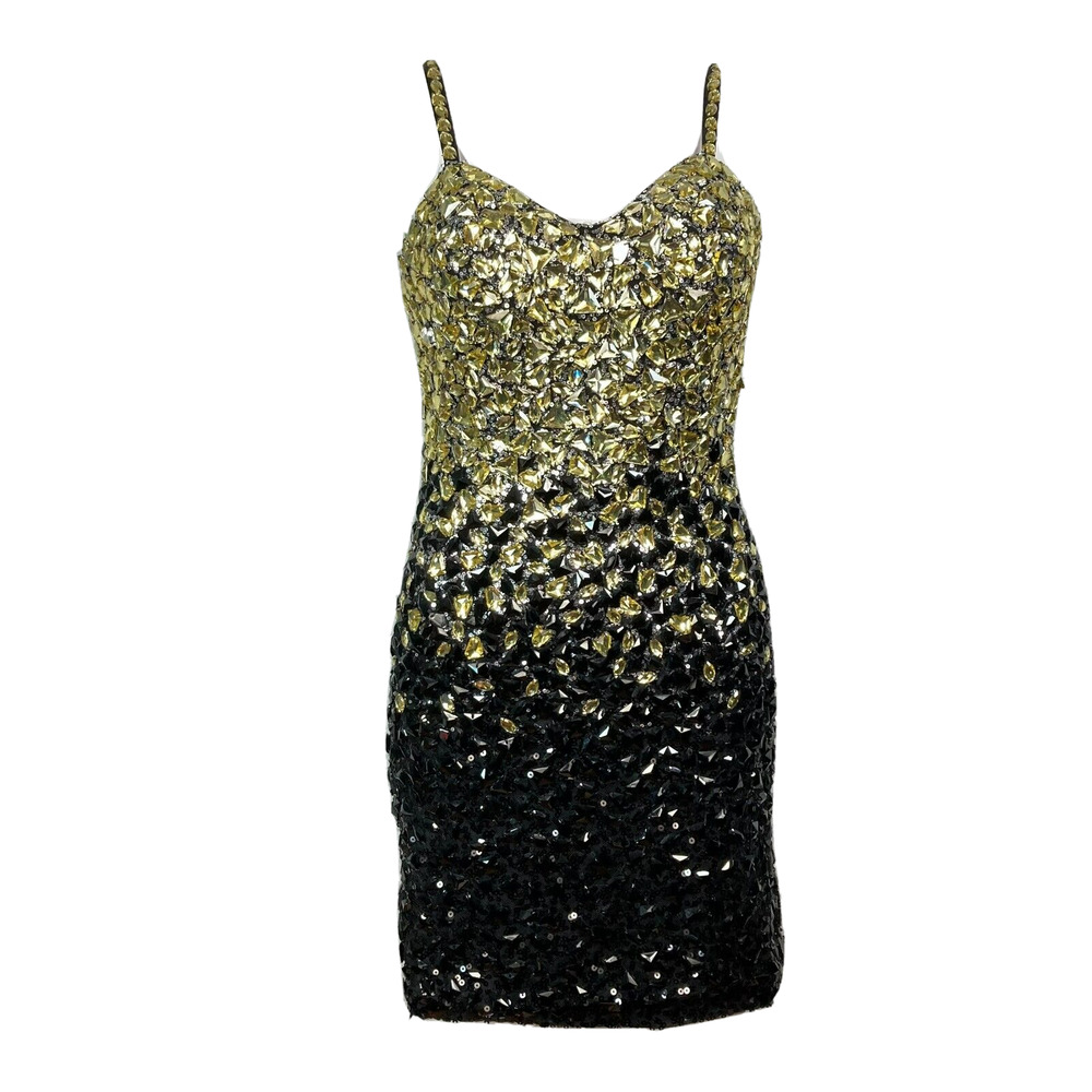 Interlude Dress Womens Sz 6 Gold Black Ombre‎ Gemstone LBD Sleeveless Sheath